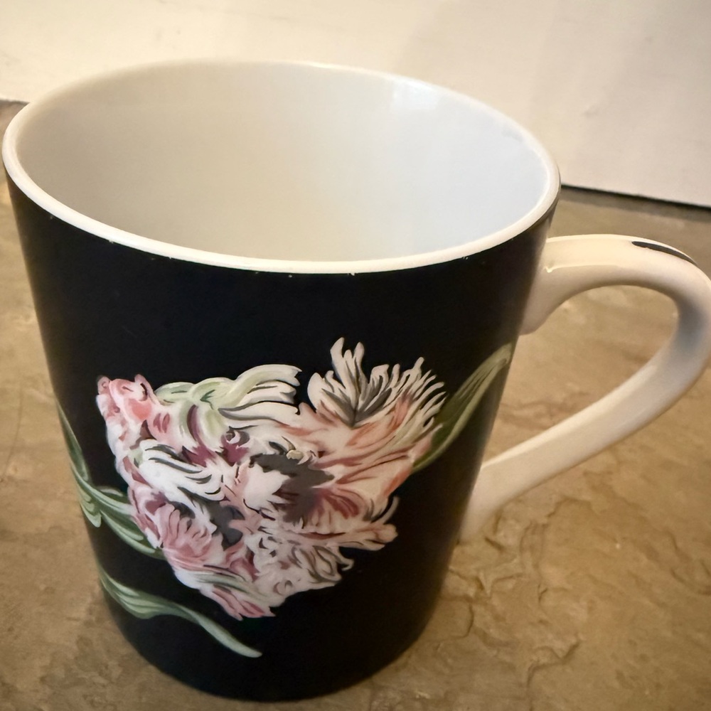 Tiffany & Co. Sybil Mrs Delany’s Flower 1997 Black pink Floral Mug matte tea cof